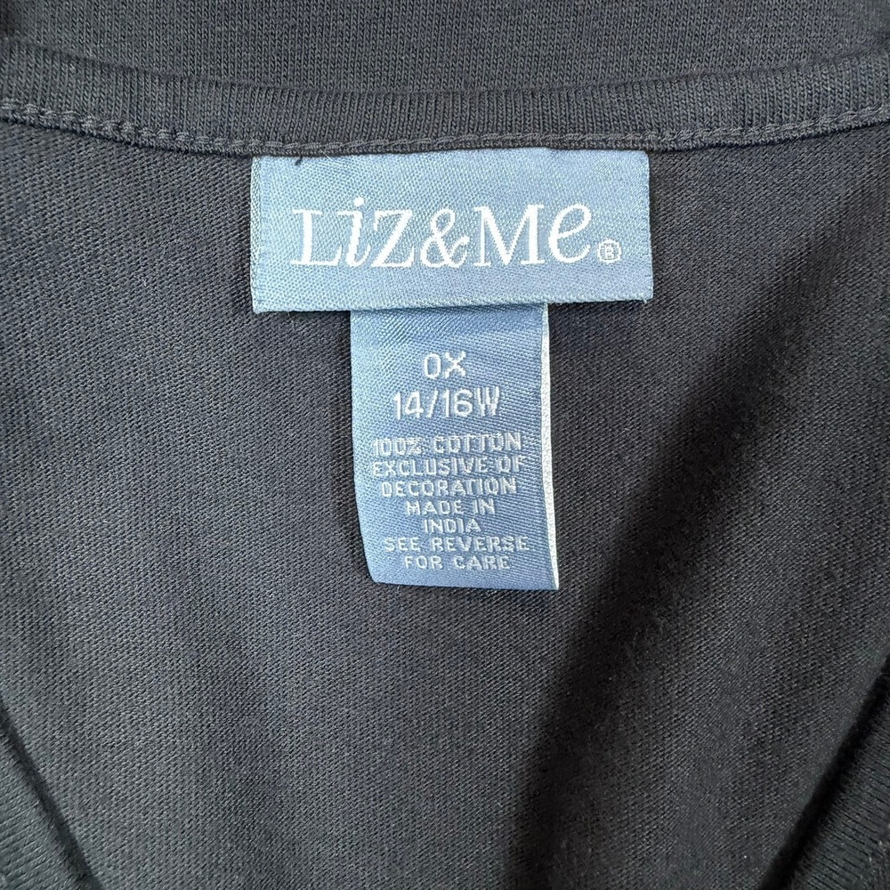 Liz & Me Women 0X 14/16W Black Soutache Embroidered V-Neck 3/4 Sleeve Top Casual - Picture 8 of 14